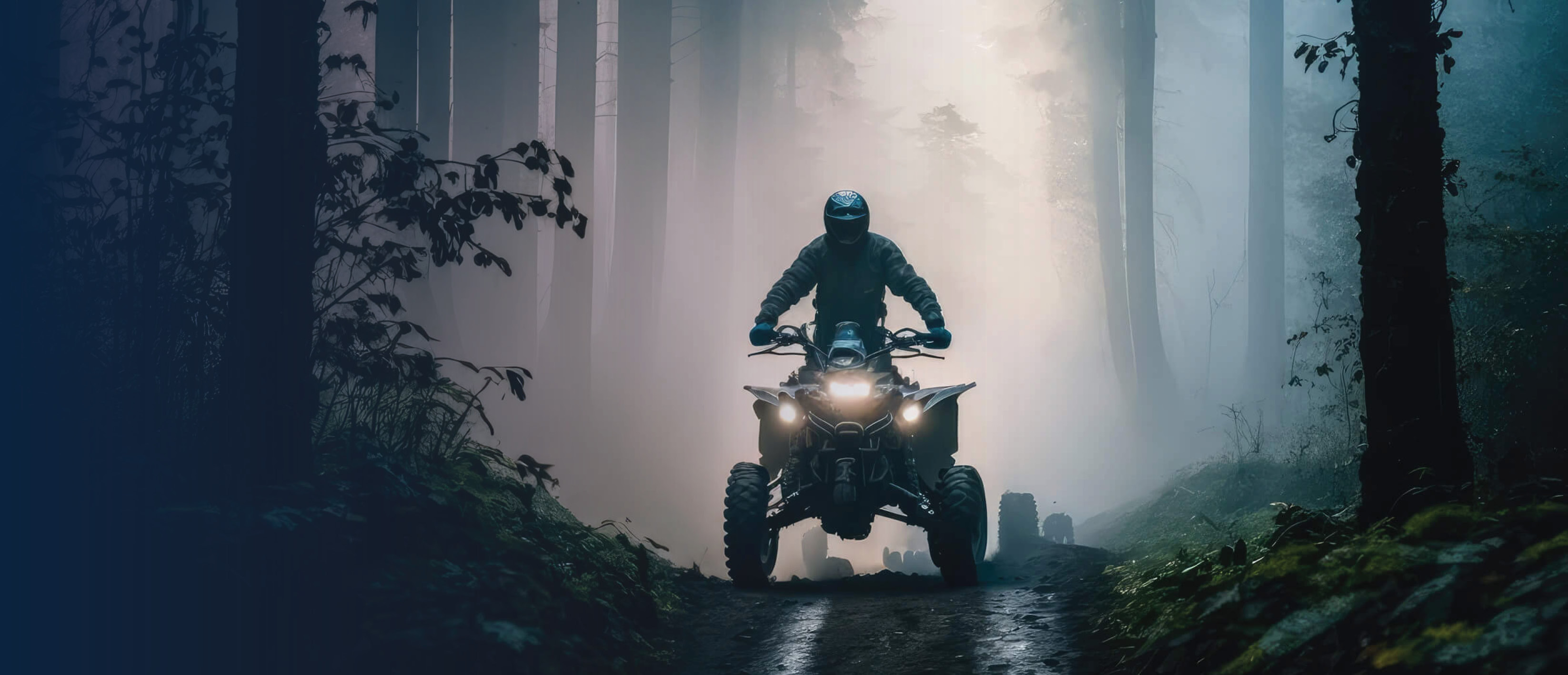 ATV being driven through a forest.
